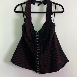 Tripp NYC red/black pinstripe halter top